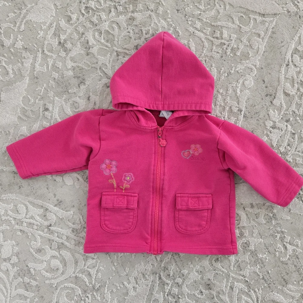 Vintage Y2K OshKosh B'Gosh Fuschia Pink Hoodie with Floral Embroidery